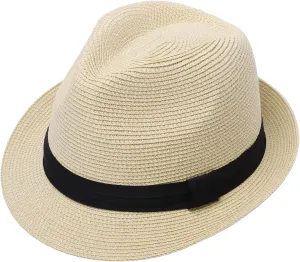 Verabella Straw Fedora Hat for Women & Men Foldable Short Brim Trilby Beach Sun Hat