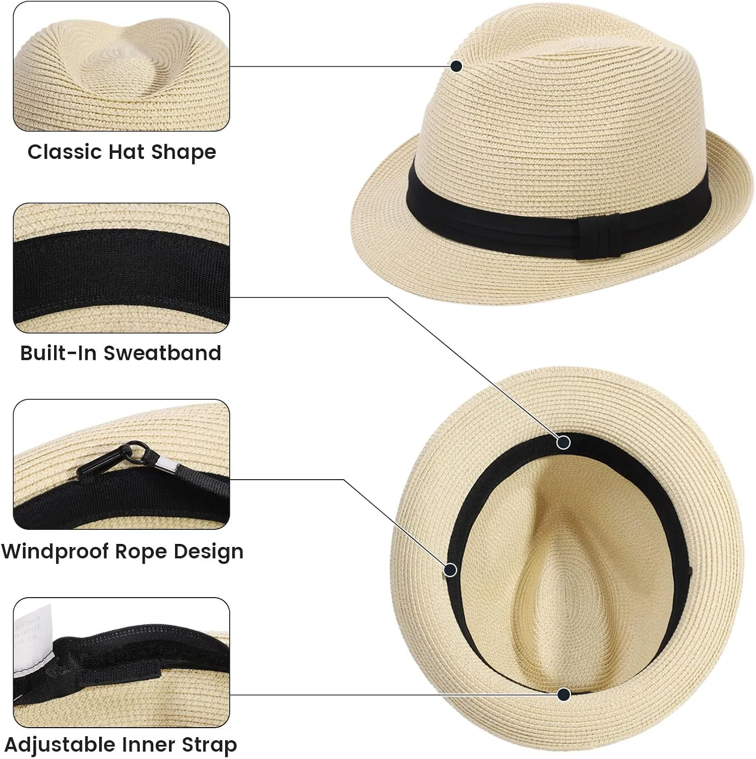 Verabella Straw Fedora Hat for Women & Men Foldable Short Brim Trilby Beach Sun Hat