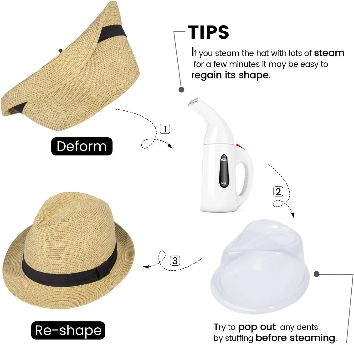 Verabella Straw Fedora Hat for Women & Men Foldable Short Brim Trilby Beach Sun Hat