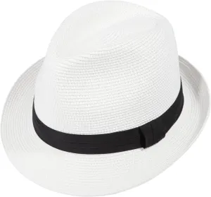 Verabella Straw Fedora Hat for Women & Men Foldable Short Brim Trilby Beach Sun Hat