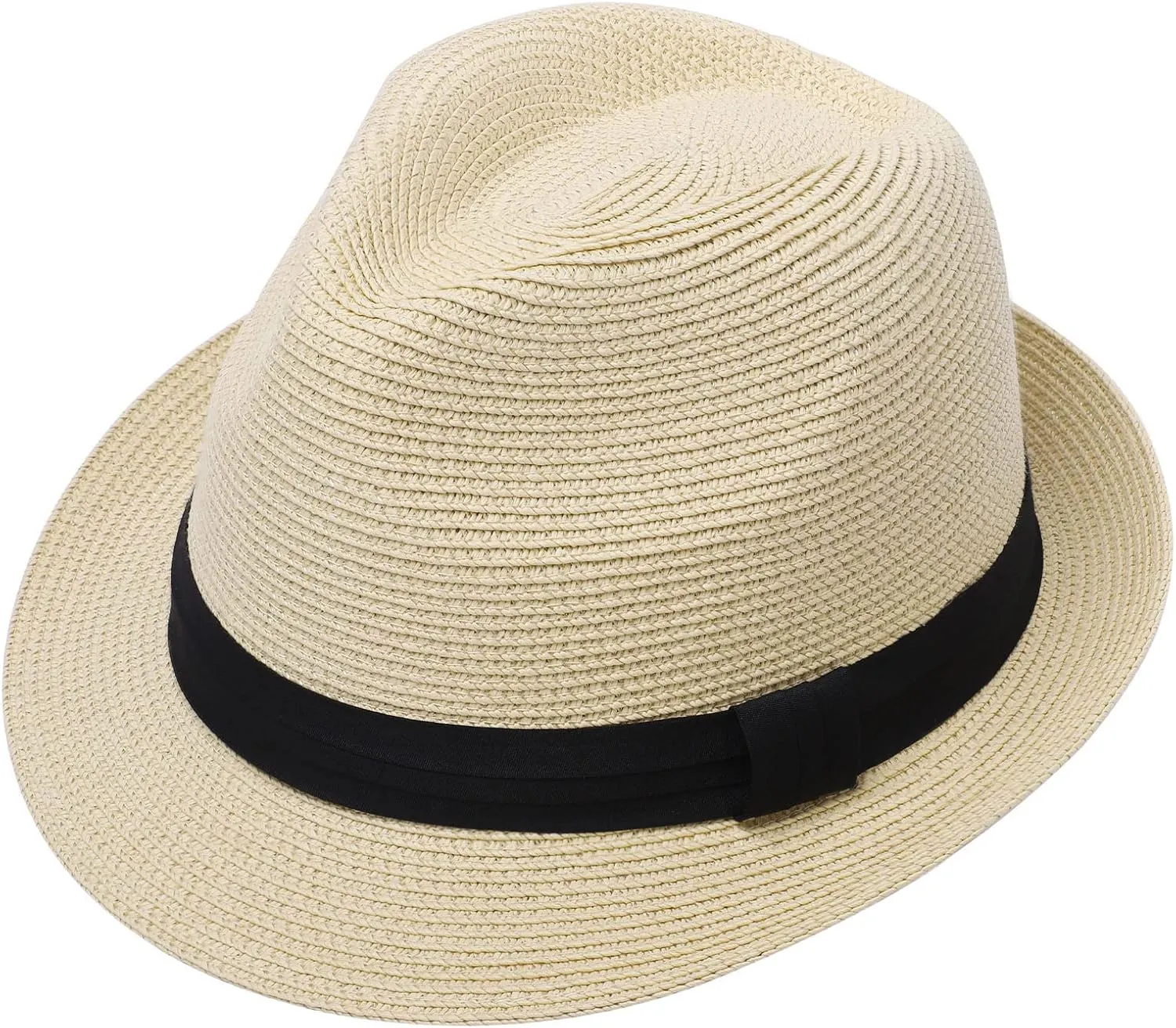 Verabella Straw Fedora Hat for Women & Men Foldable Short Brim Trilby Beach Sun Hat