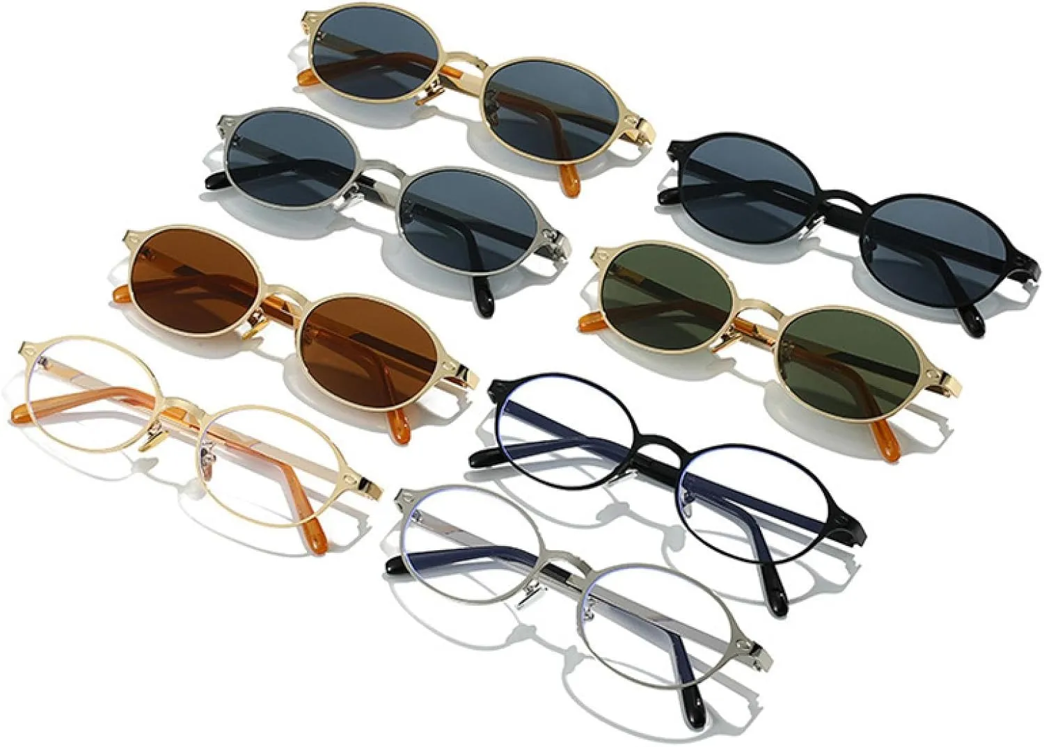 Vintage Classic Women Small Oval Metal Frame Fashion Rivets Men Punk Shades Uv400 Sun Glasses