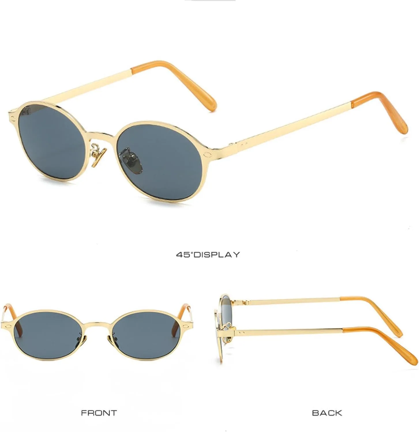 Vintage Classic Women Small Oval Metal Frame Fashion Rivets Men Punk Shades Uv400 Sun Glasses