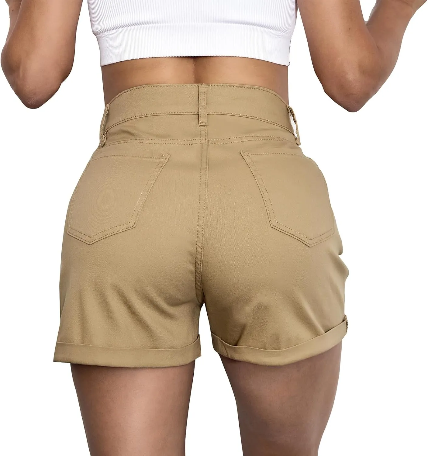 VIPONES Denim Shorts Women Summer Stretchy High Waisted Fold Hem Jean Shorts 3 Inch Inseam