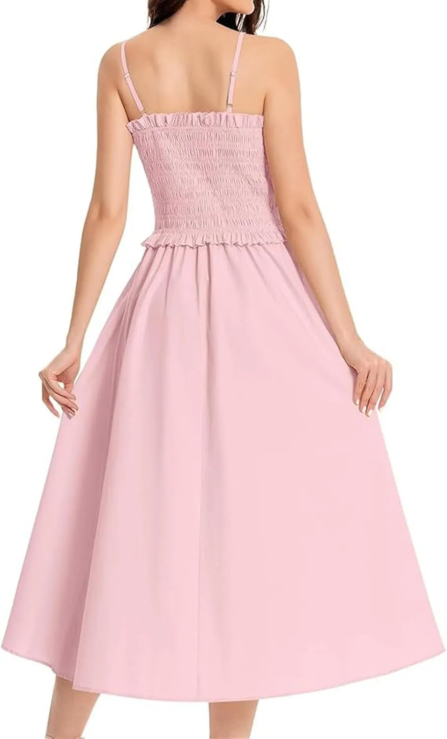 Wedding Guest Dress for Women Summer Maxi Dress Spaghetti Strap High Waist Dresses A Line Smocked Beach Dresses
