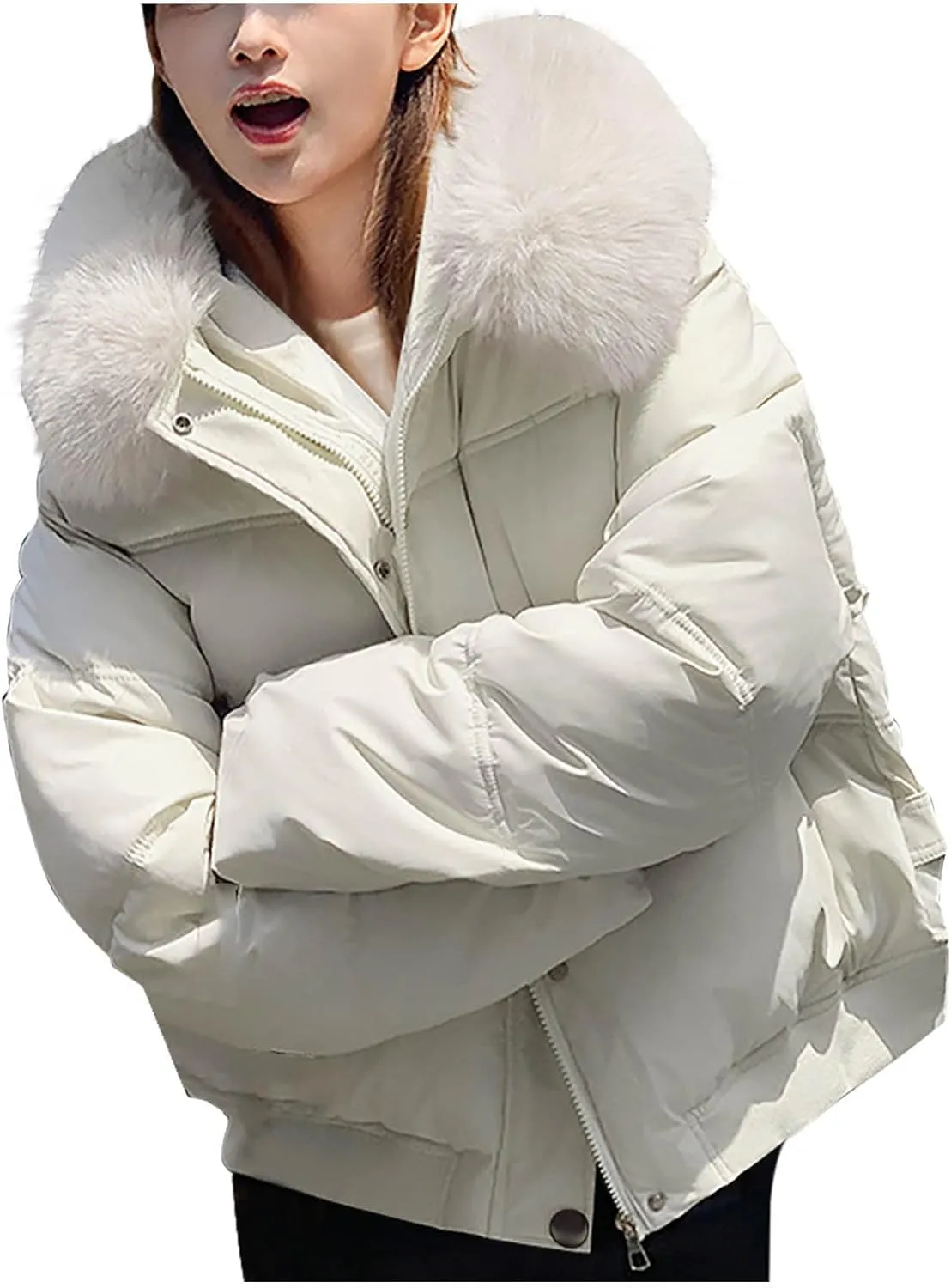 Winter Coat for Women Full Zip Warm Parka Coat Fashion Detachable Hooded Puffer Jackets Stylish Padded Down Coat
