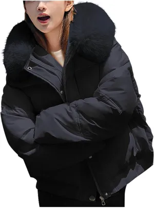 Winter Coat for Women Full Zip Warm Parka Coat Fashion Detachable Hooded Puffer Jackets Stylish Padded Down Coat