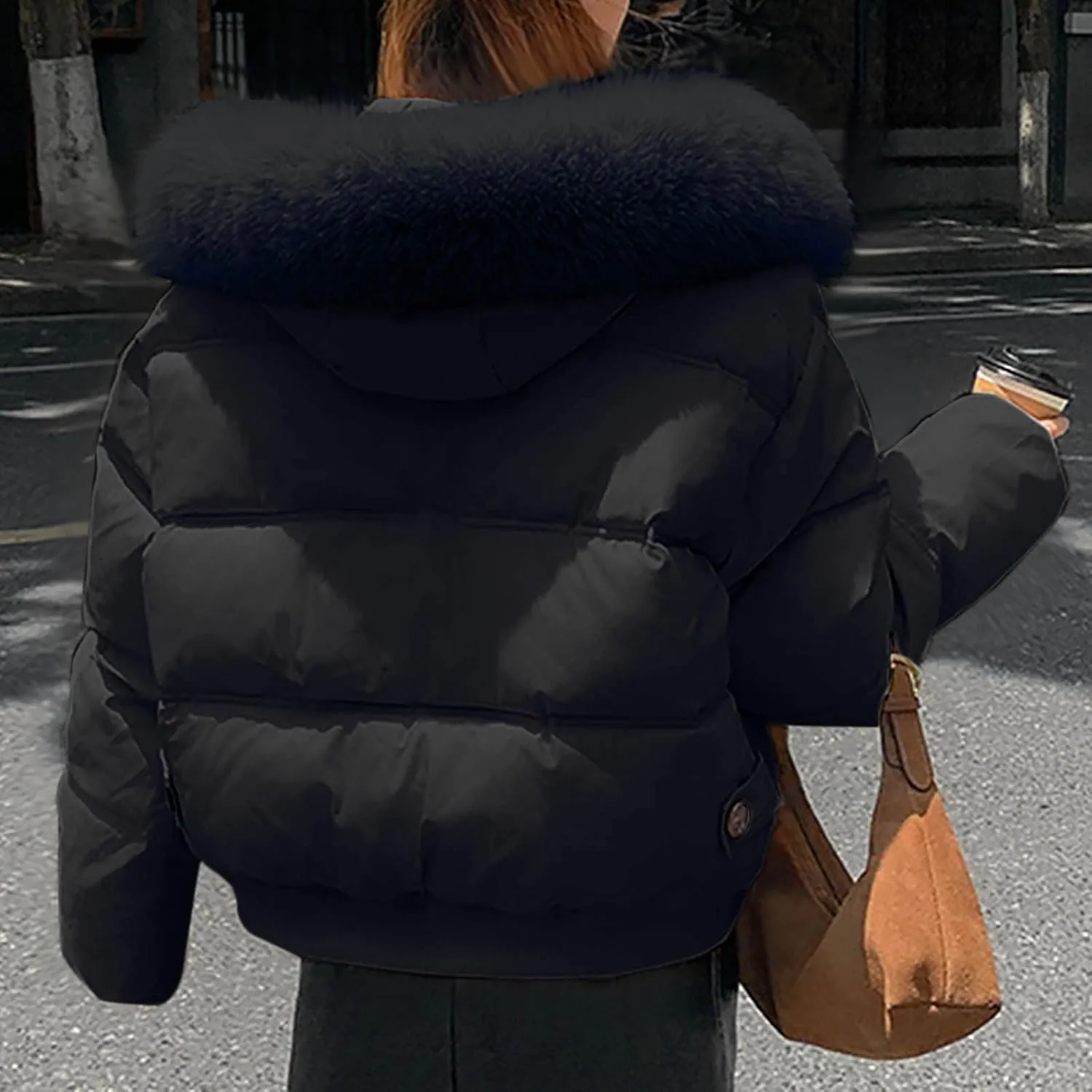 Winter Coat for Women Full Zip Warm Parka Coat Fashion Detachable Hooded Puffer Jackets Stylish Padded Down Coat