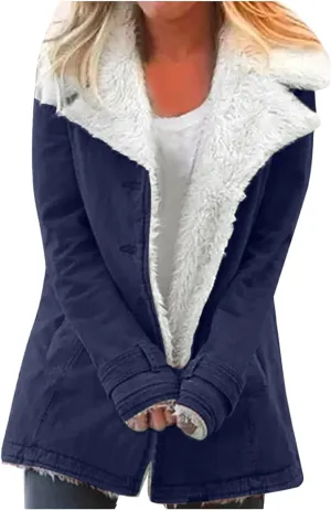 Winter Coats Clearance Women Warm Winter Jacket Sherpa Fleece Lined Jacket Thick Parka Coat Outerwear Fashion Plus Size Overcoat Fleece Lined Denim Jackets