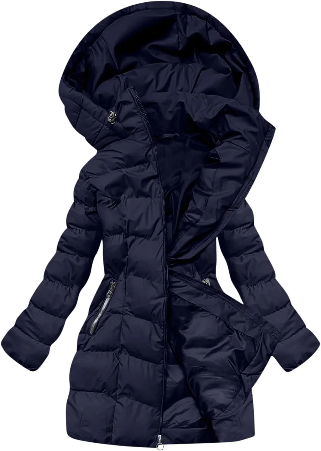Winter Coats for Women Quilted Down Jacket Full Zip Puffer Coat Thicken Hooded Outerwear Casual Fleece Lined Coat