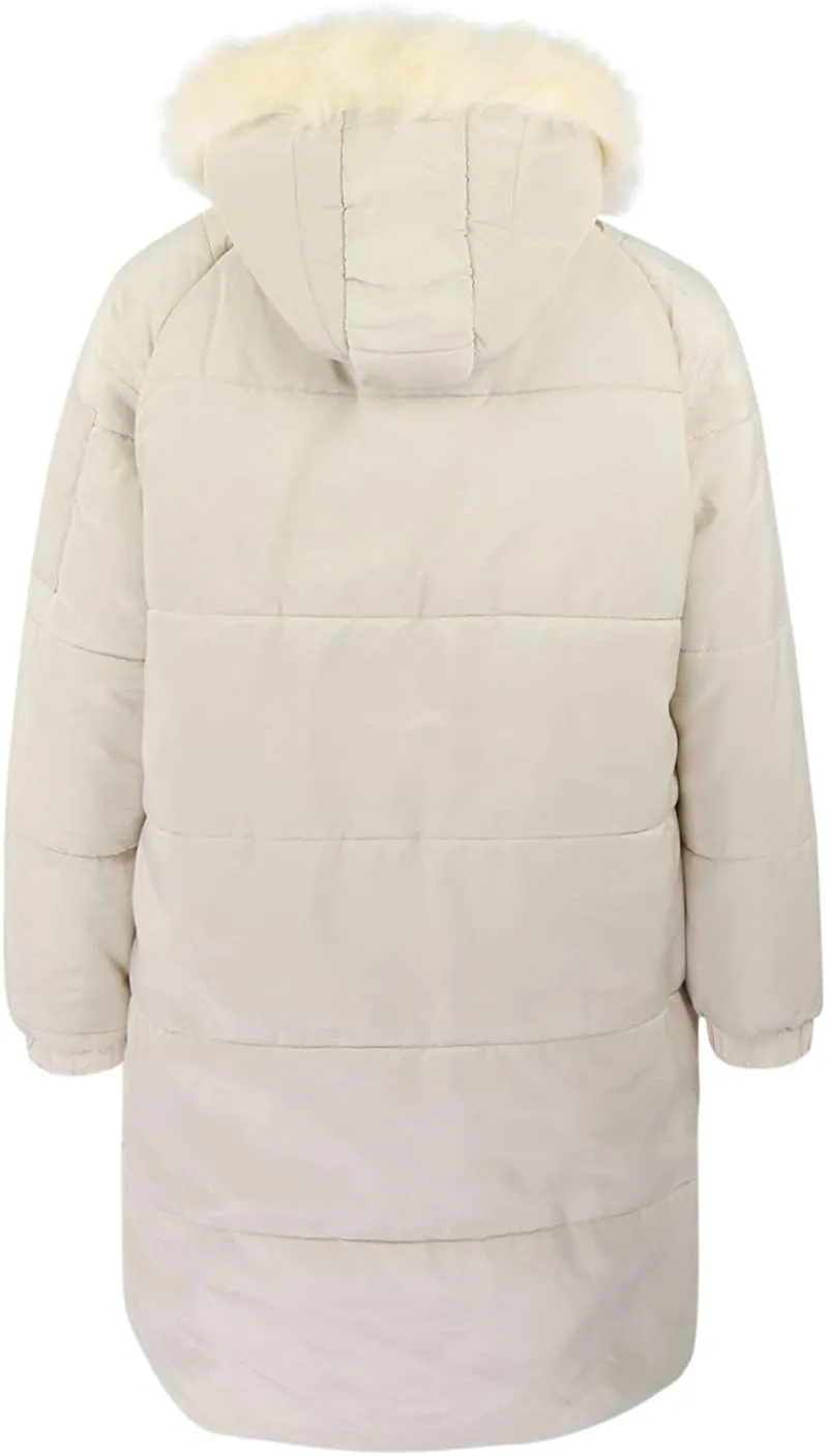 Winter Coats for Women Quilted Puffer Jacket Thickened Oversized Zipper Down Coat Warm Hooded Outerwear with Fur Trim