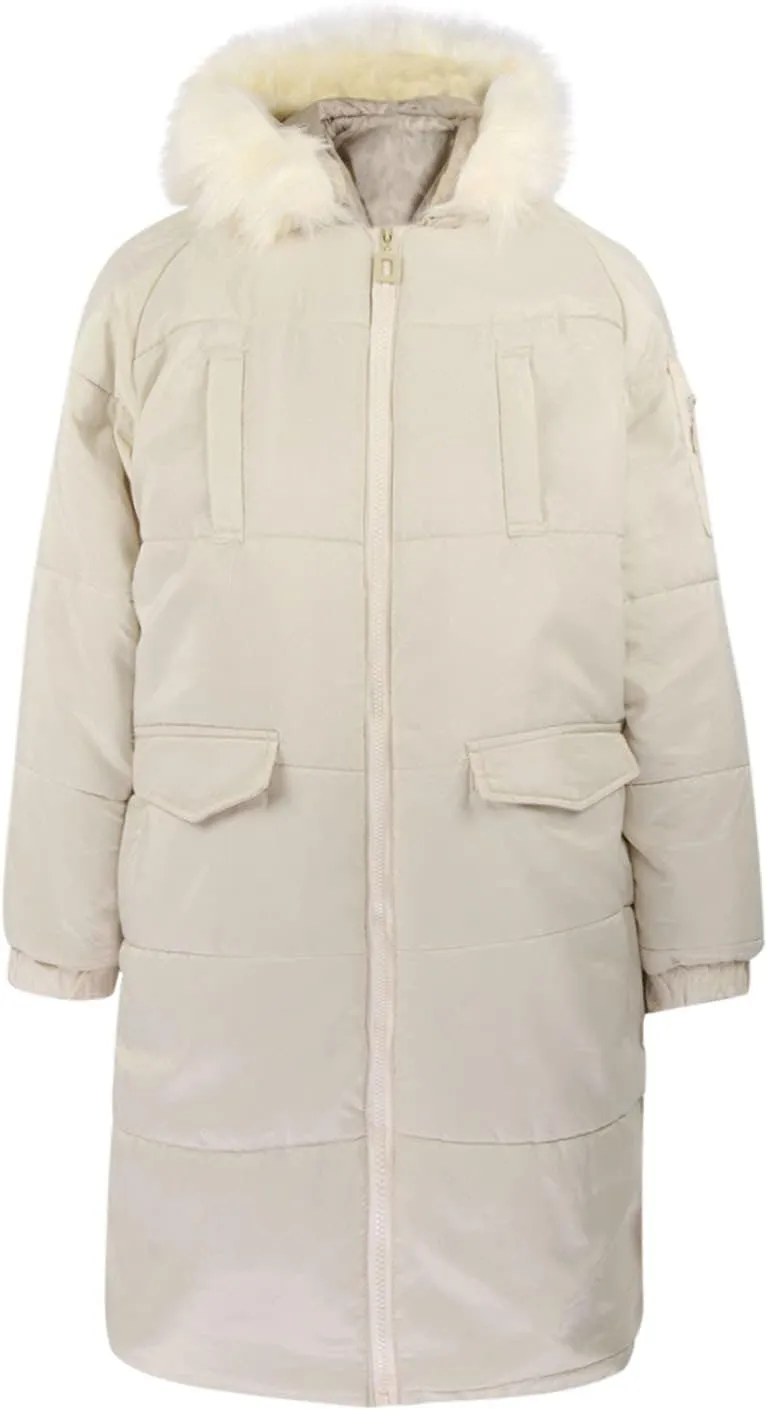 Winter Coats for Women Quilted Puffer Jacket Thickened Oversized Zipper Down Coat Warm Hooded Outerwear with Fur Trim