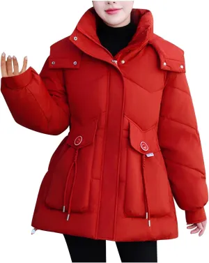 Winter Jackets for Women Full-Zip Windproof Down Coats Fashion Puffer Jackets Warm Thicken Hooded Quilted Outerwear