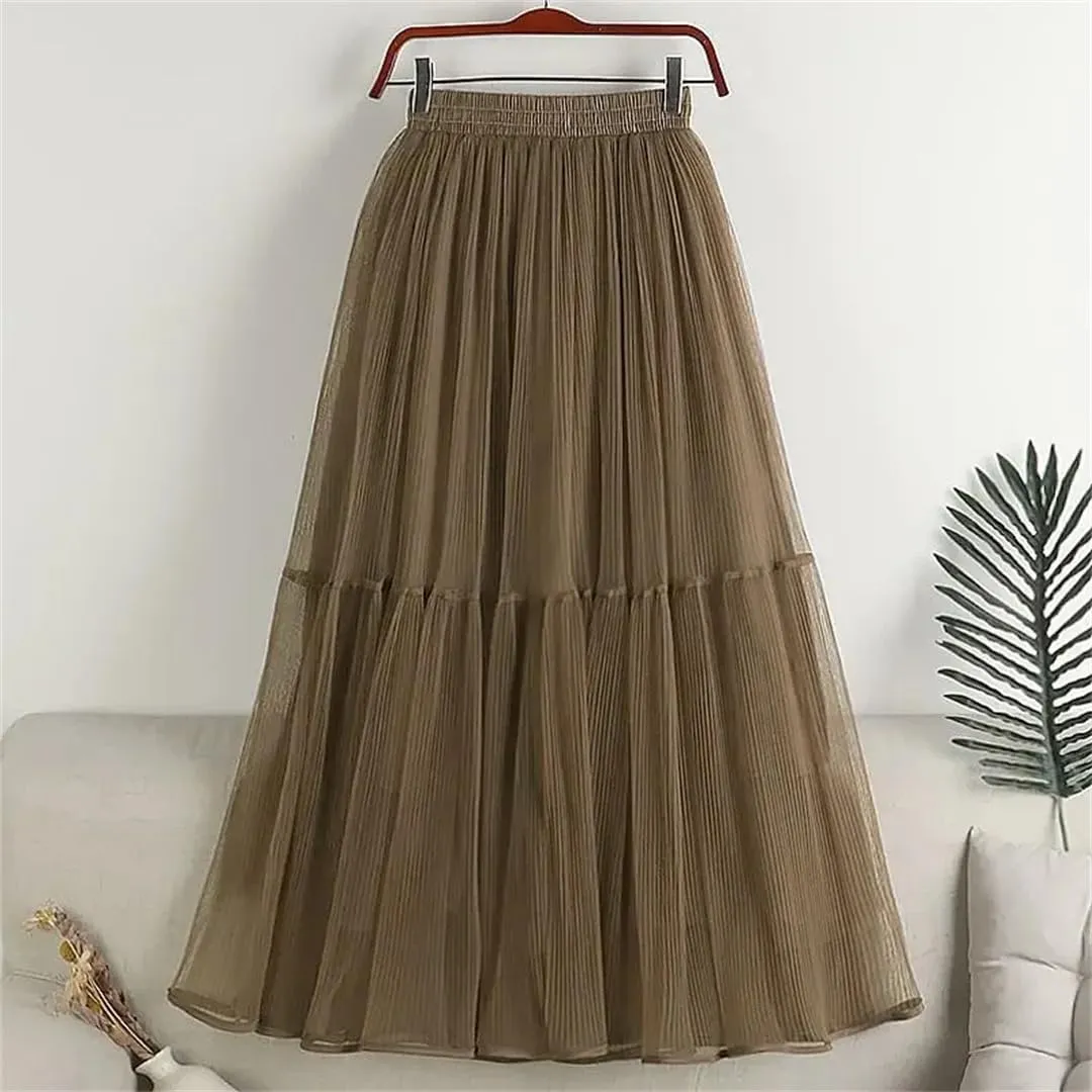 Wjnvfioo Woman Summer Mid Long Mesh Skirt A-Line Elegant Women's Skirts