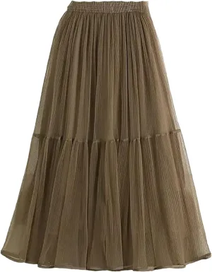 Wjnvfioo Woman Summer Mid Long Mesh Skirt A-Line Elegant Women's Skirts