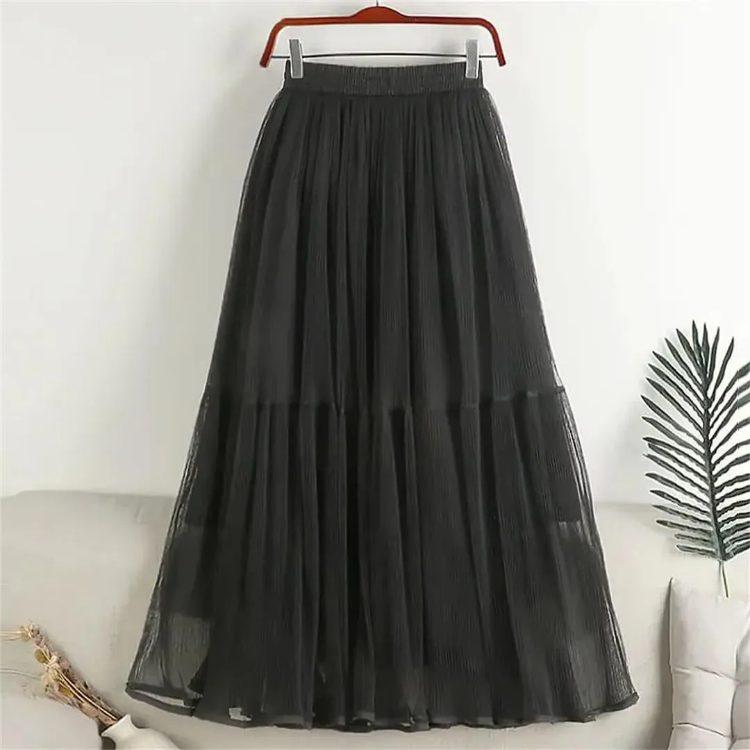 Wjnvfioo Woman Summer Mid Long Mesh Skirt A-Line Elegant Women's Skirts