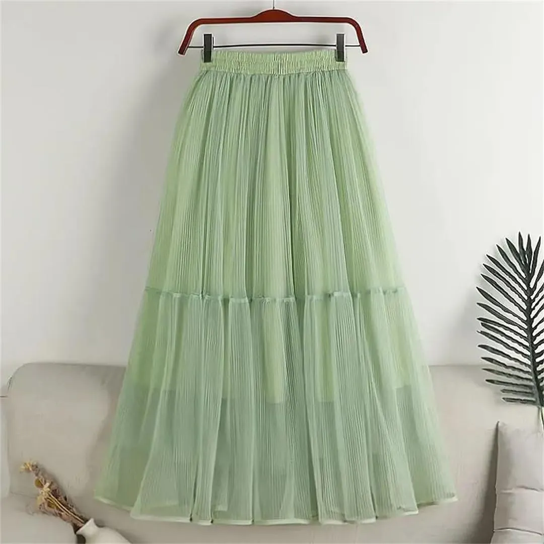 Wjnvfioo Woman Summer Mid Long Mesh Skirt A-Line Elegant Women's Skirts