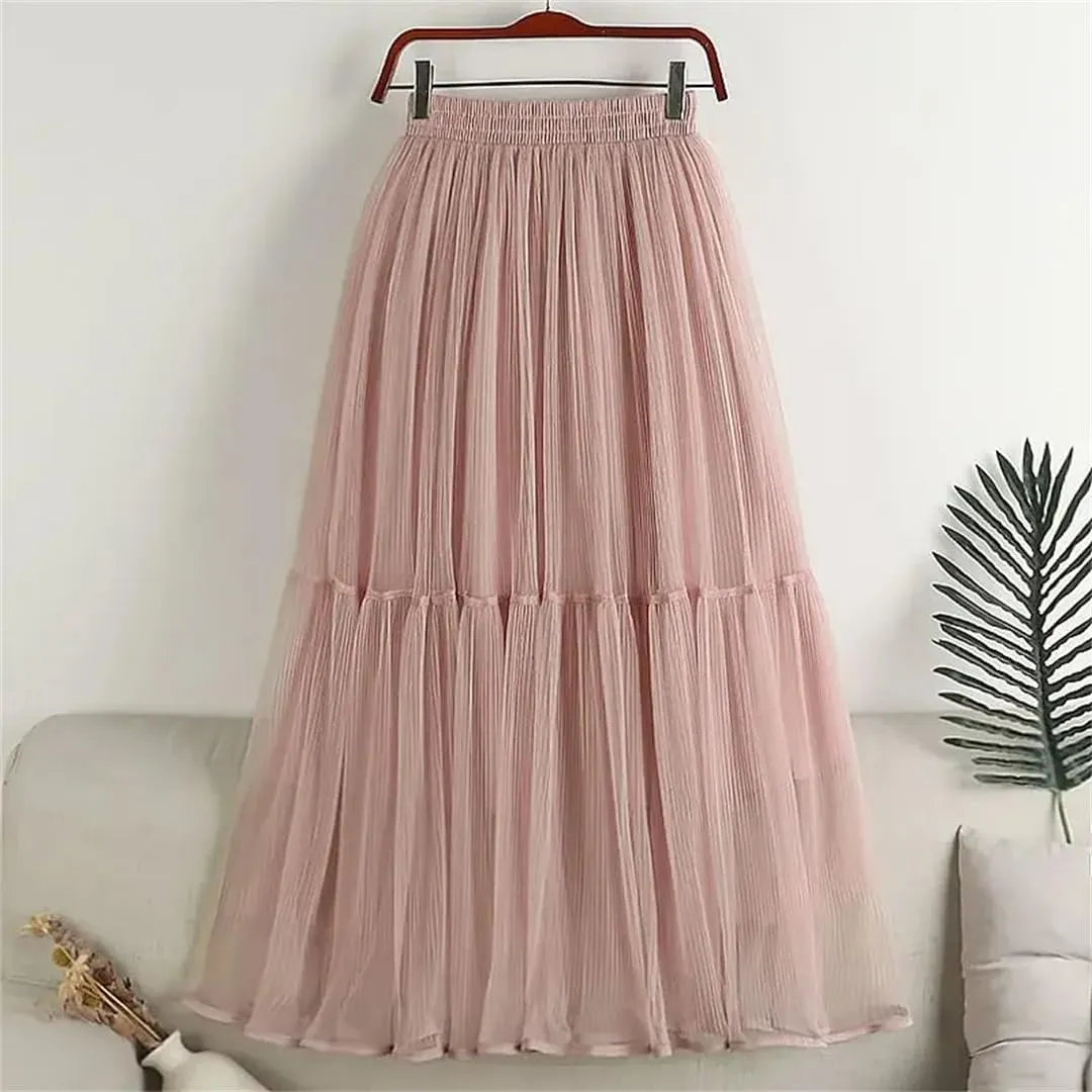Wjnvfioo Woman Summer Mid Long Mesh Skirt A-Line Elegant Women's Skirts