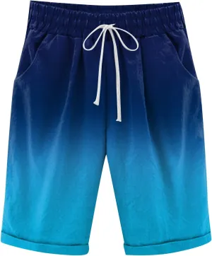 Women Casual Shorts 2025 Trendy Drawstring Comfy Elastic Waist Shorts Mid-Rise Slim-Fit Cuffed Hem Bermuda Short with Pockets