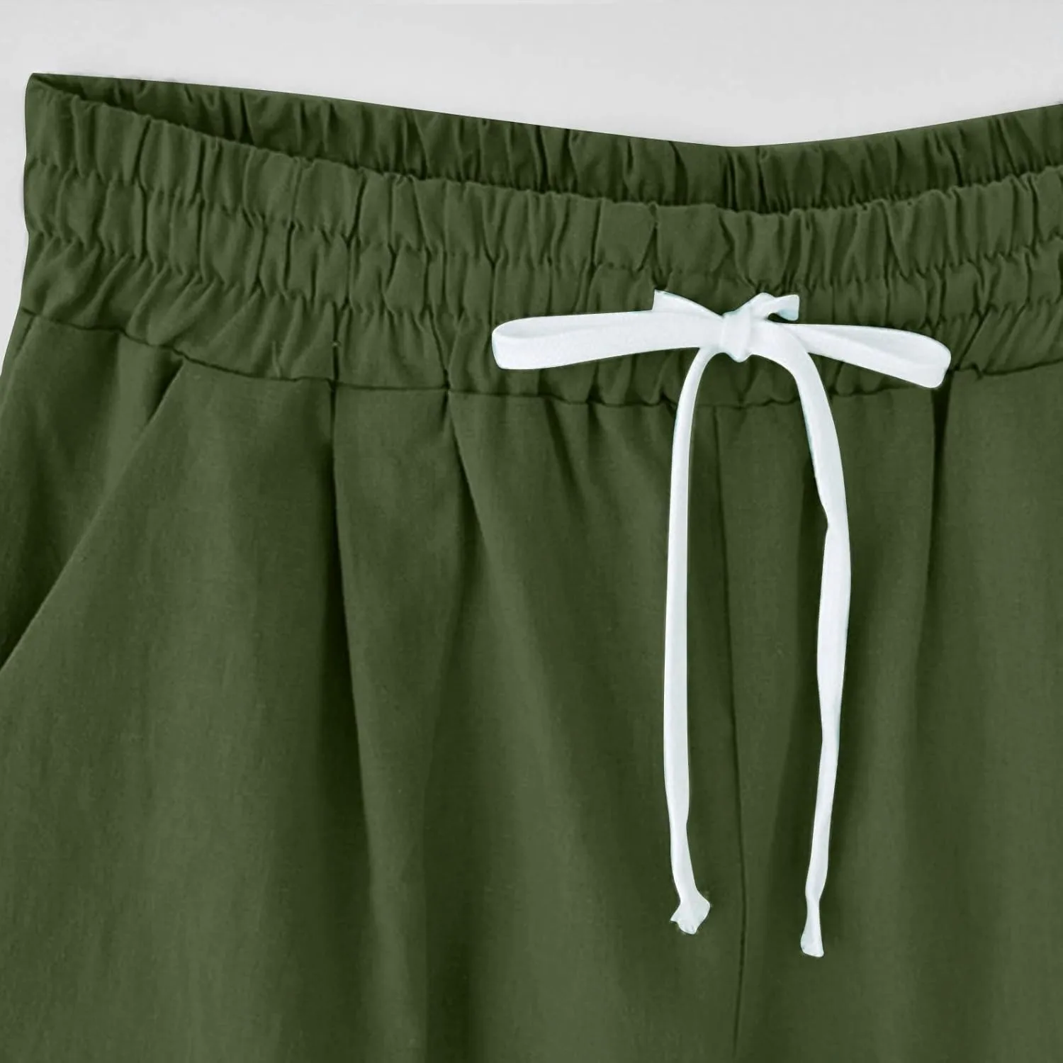 Women Casual Shorts 2025 Trendy Drawstring Comfy Elastic Waist Shorts Mid-Rise Slim-Fit Cuffed Hem Bermuda Short with Pockets