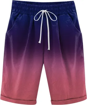 Women Casual Shorts 2025 Trendy Drawstring Comfy Elastic Waist Shorts Mid-Rise Slim-Fit Cuffed Hem Bermuda Short with Pockets