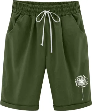 Women Casual Shorts 2025 Trendy Drawstring Comfy Elastic Waist Shorts Mid-Rise Slim-Fit Cuffed Hem Bermuda Short with Pockets