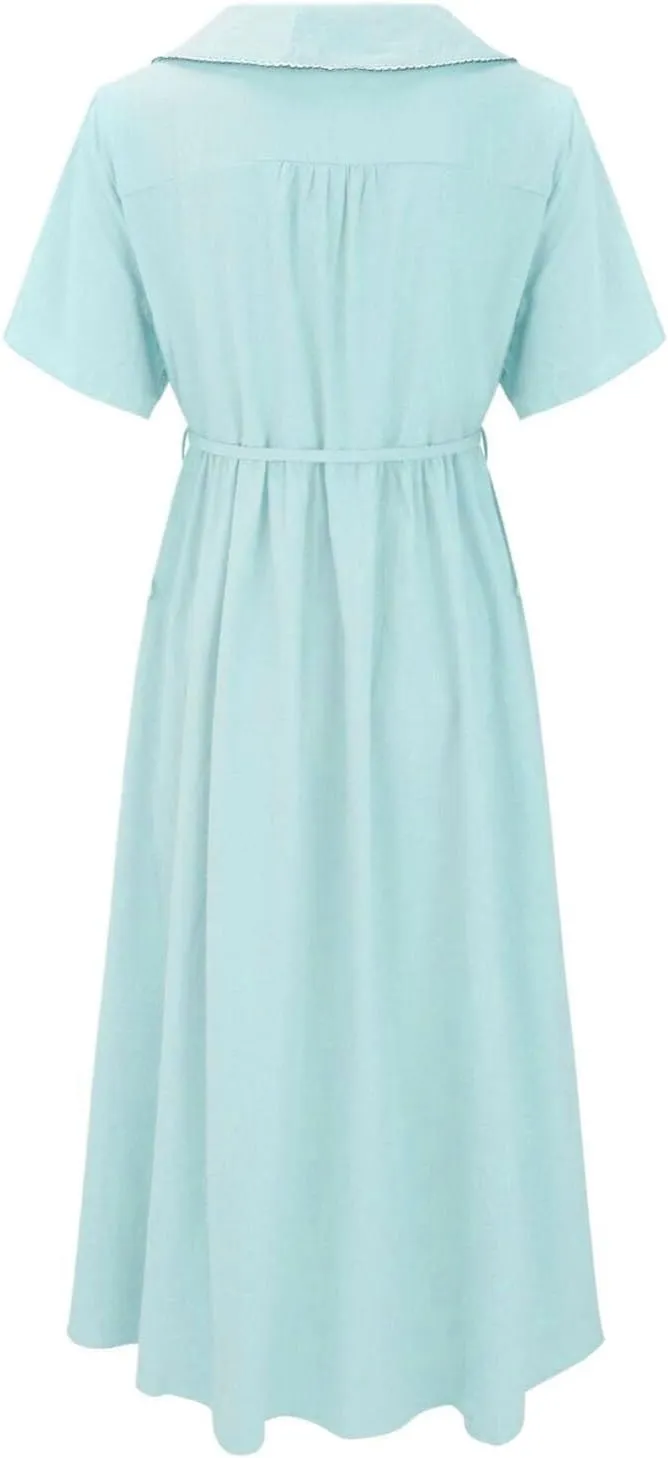 Women Cotton Linen Dresses 3/4 Sleeve Floral Print 2025 Maxi Button Down Casual Boho Plus Size A Line Summer Dress