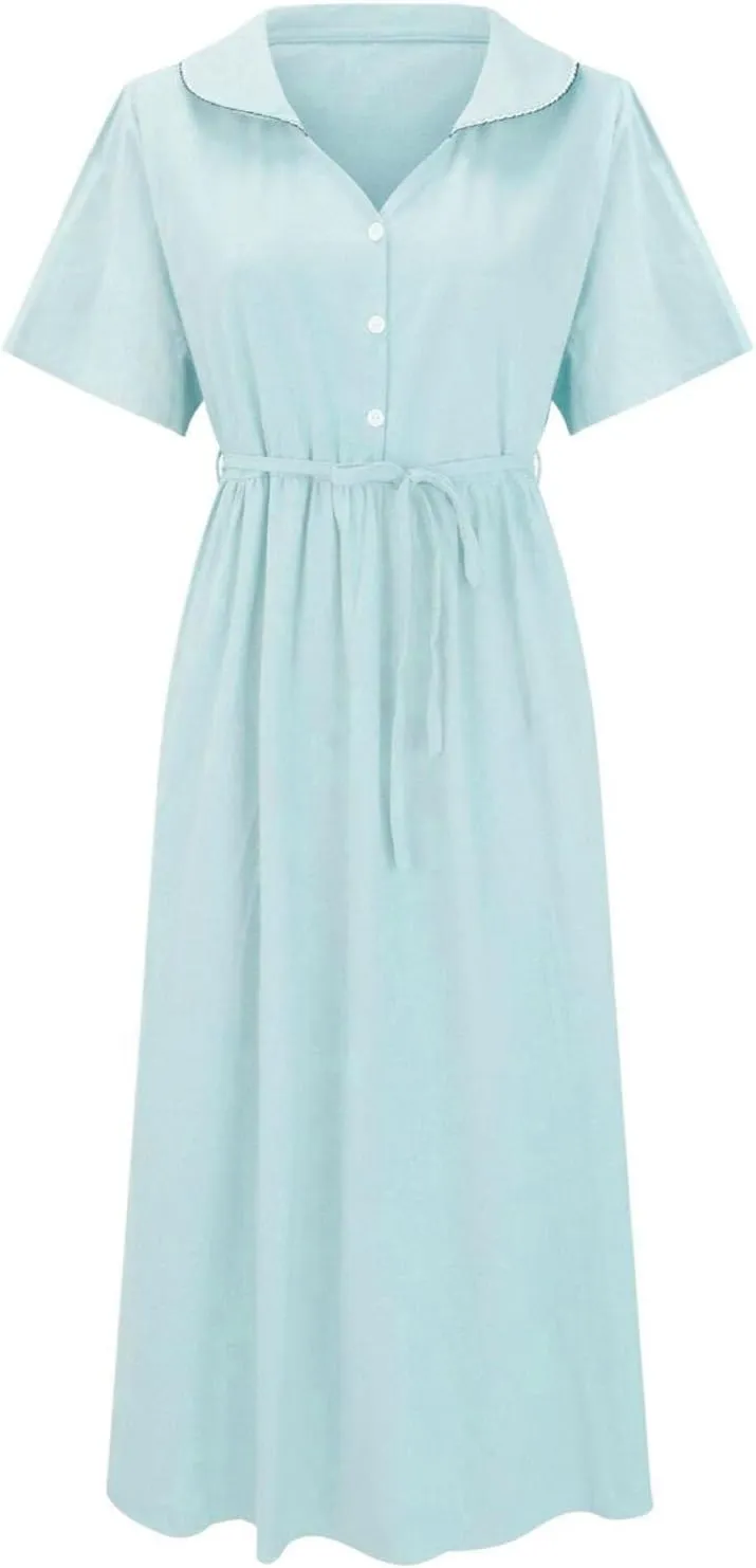 Women Cotton Linen Dresses 3/4 Sleeve Floral Print 2025 Maxi Button Down Casual Boho Plus Size A Line Summer Dress