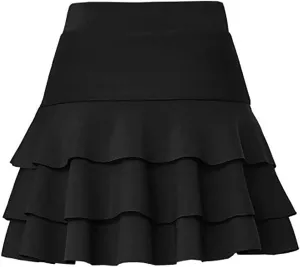Women Elastic High Waist Skirt Mini Skirts Ruffle Layered Pleated Skirts Solid Casual Three-Layer Base Women