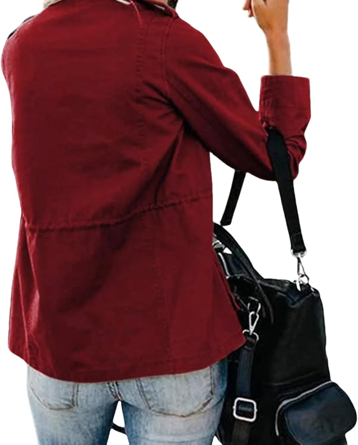 Women Military Anorak Jackets Lightweight Zip Up Utility Cargo Coats Casual Long Sleeve Snap Buttons Safari Outwear