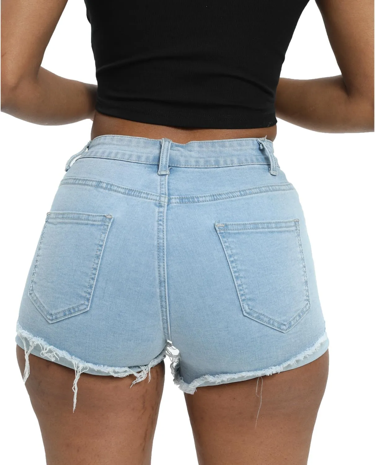 Women Ripped Denim Shorts High Rise Summer Jeans Stretchy Folded Hem Jean Shorts Cut Off Distressed Short Jeans