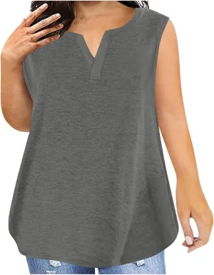 Women Tank Tops 2025 Cotton Plus Size Loose V Neck Shirt Sleeveless Tee Casual Summer Blouse Workout Basic Comfy Tunic