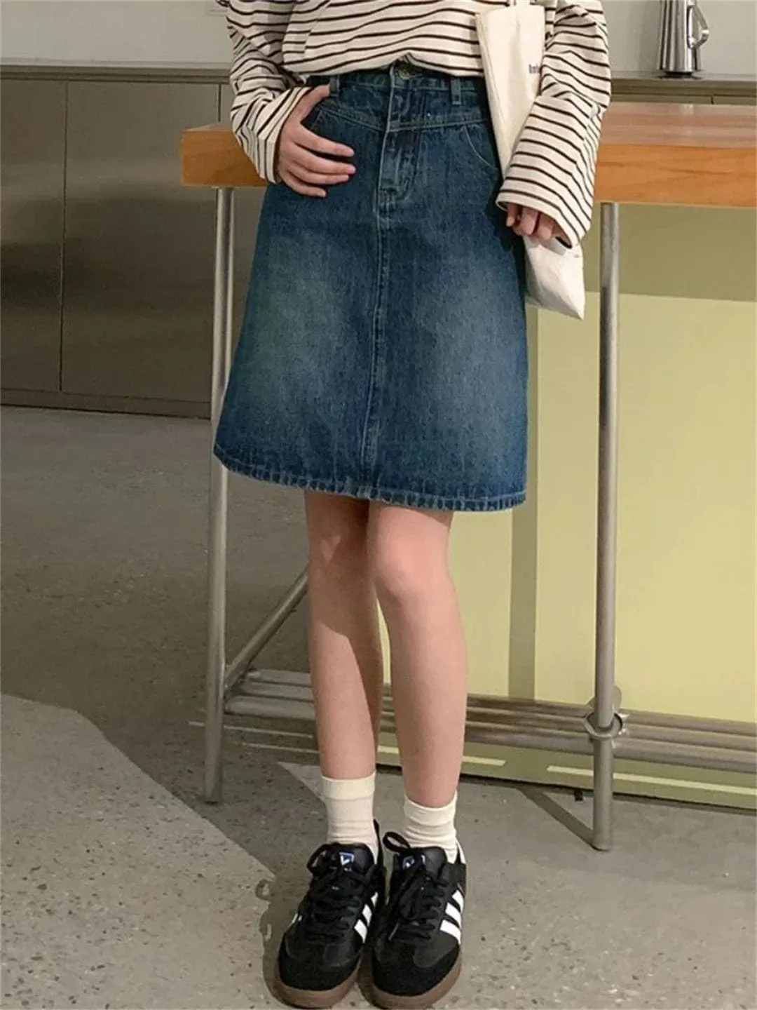 Women Vintage A-Line High Denim Skirts