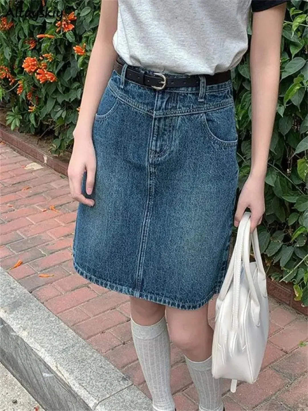 Women Vintage A-Line High Denim Skirts