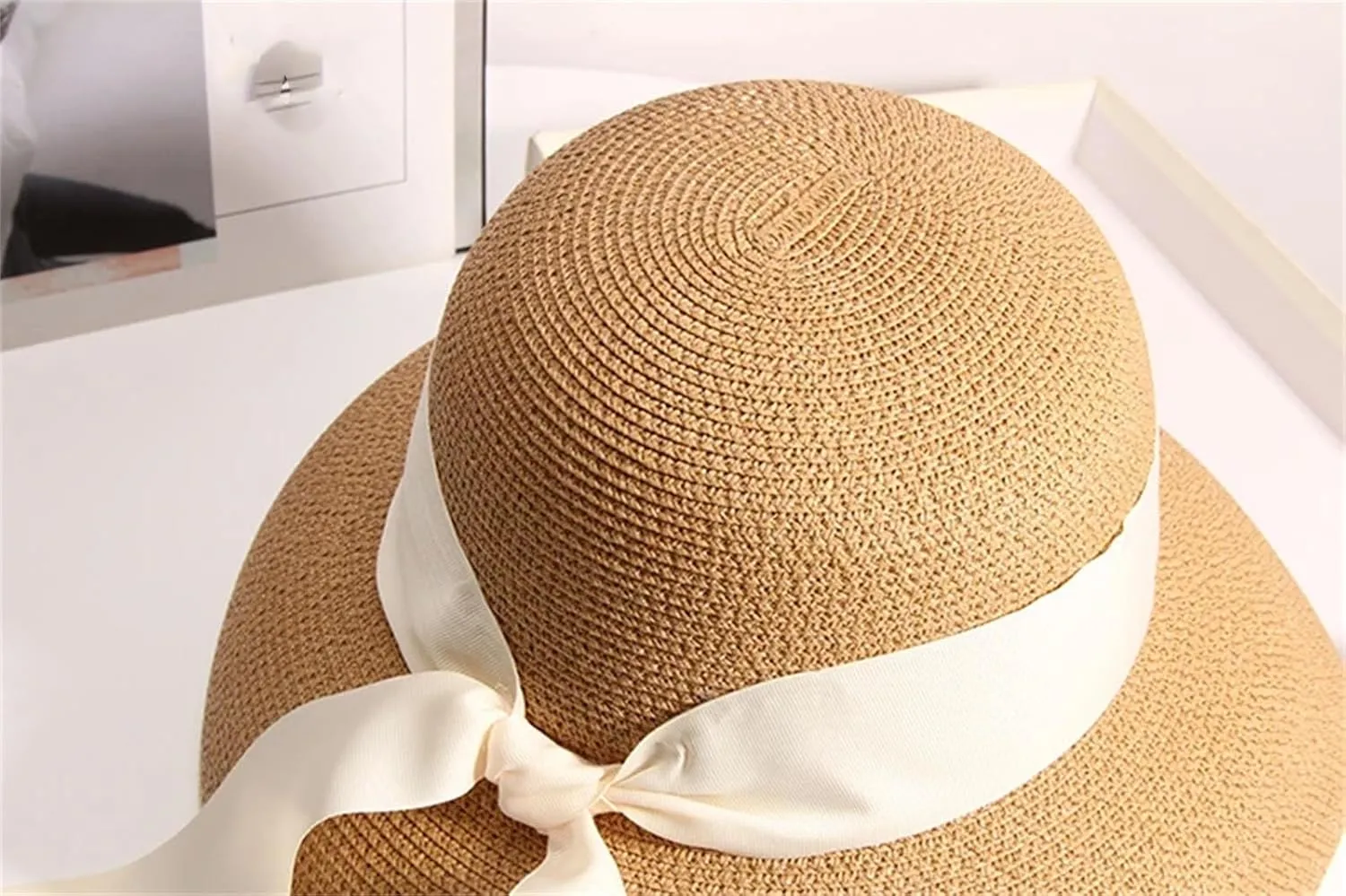 Women Vintage Bow Beach Hat Summer Travel Casual Fisherman Straw Hat