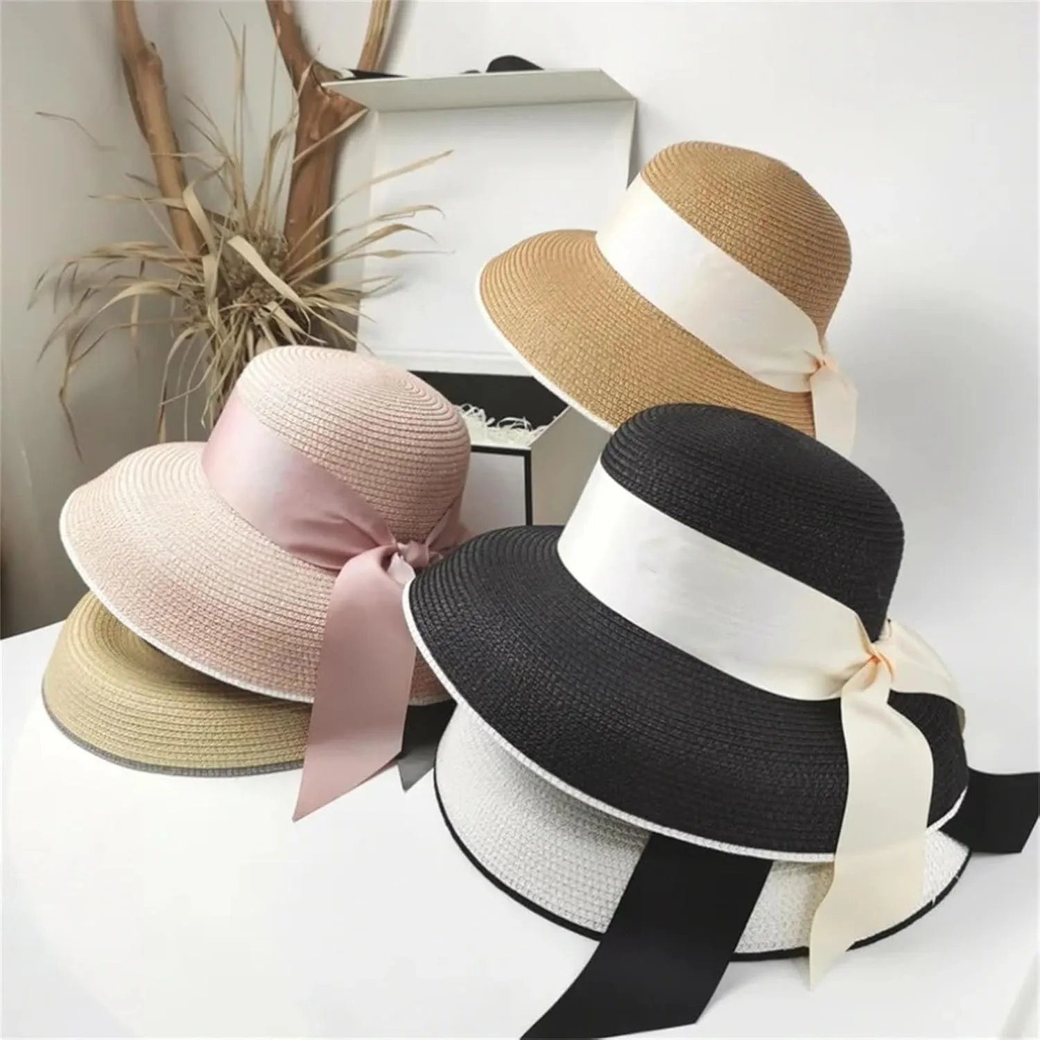 Women Vintage Bow Beach Hat Summer Travel Casual Fisherman Straw Hat
