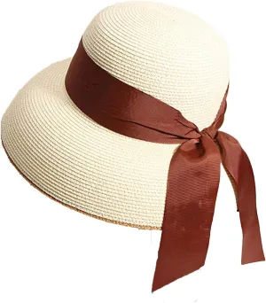 Women Vintage Bow Beach Hat Summer Travel Casual Fisherman Straw Hat