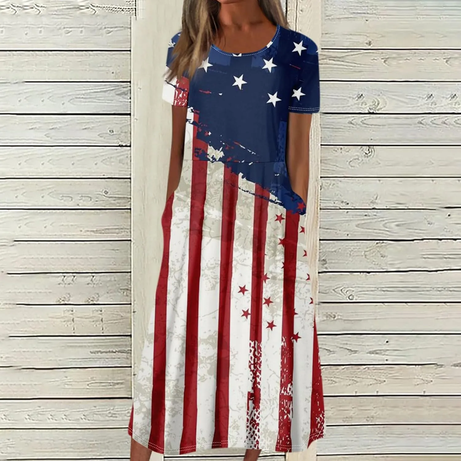 Womens 4th of July Dresses Independence Day Red Patriotic Tunic Dress Short Sleeve V Neck 2025 Flag Sundress with Pocket