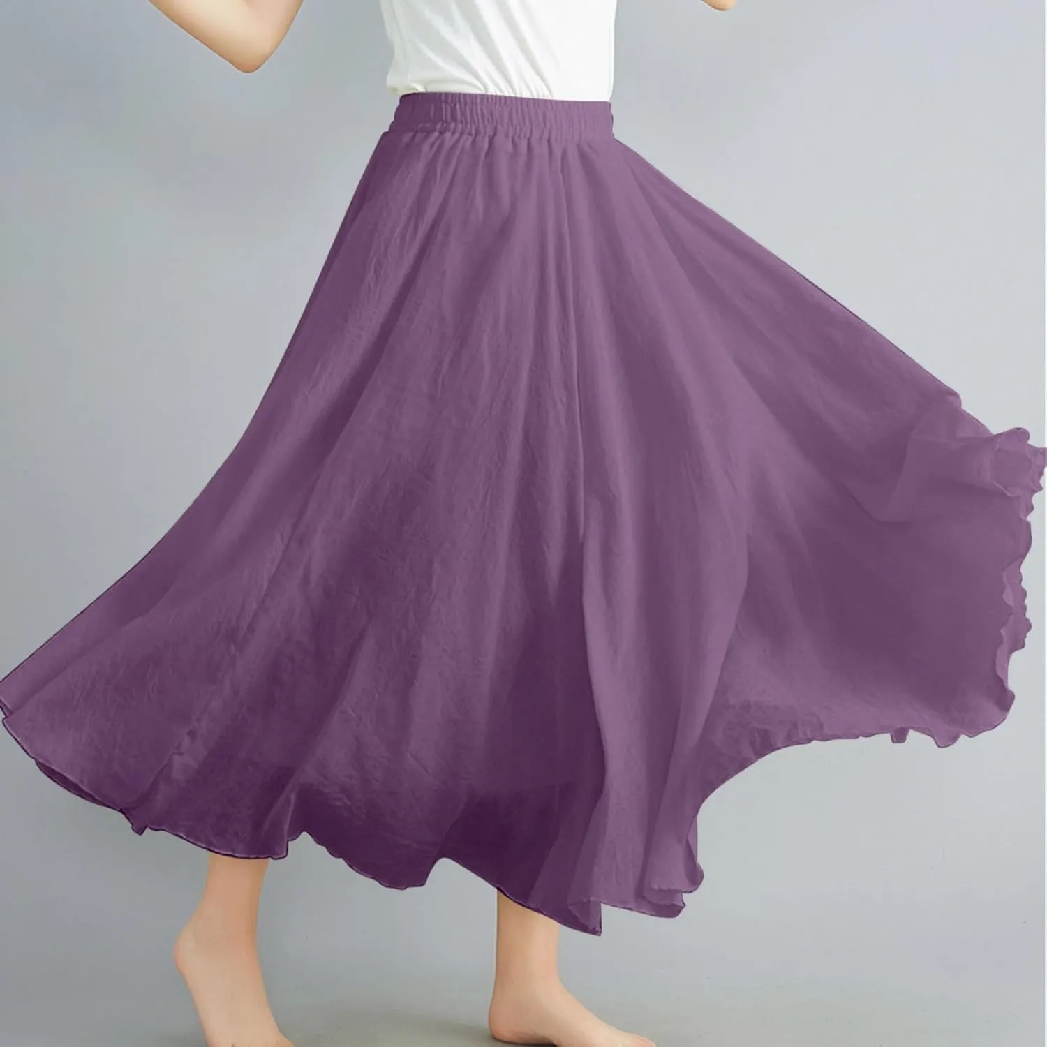 Women's A Line Maxi Skirts Cotton Linen Summer Skirts Elastic Waisted Long Flowy Skirts Comfy Boho Beach Skirts