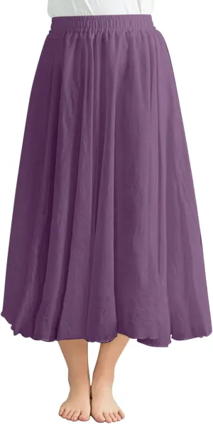 Women's A Line Maxi Skirts Cotton Linen Summer Skirts Elastic Waisted Long Flowy Skirts Comfy Boho Beach Skirts