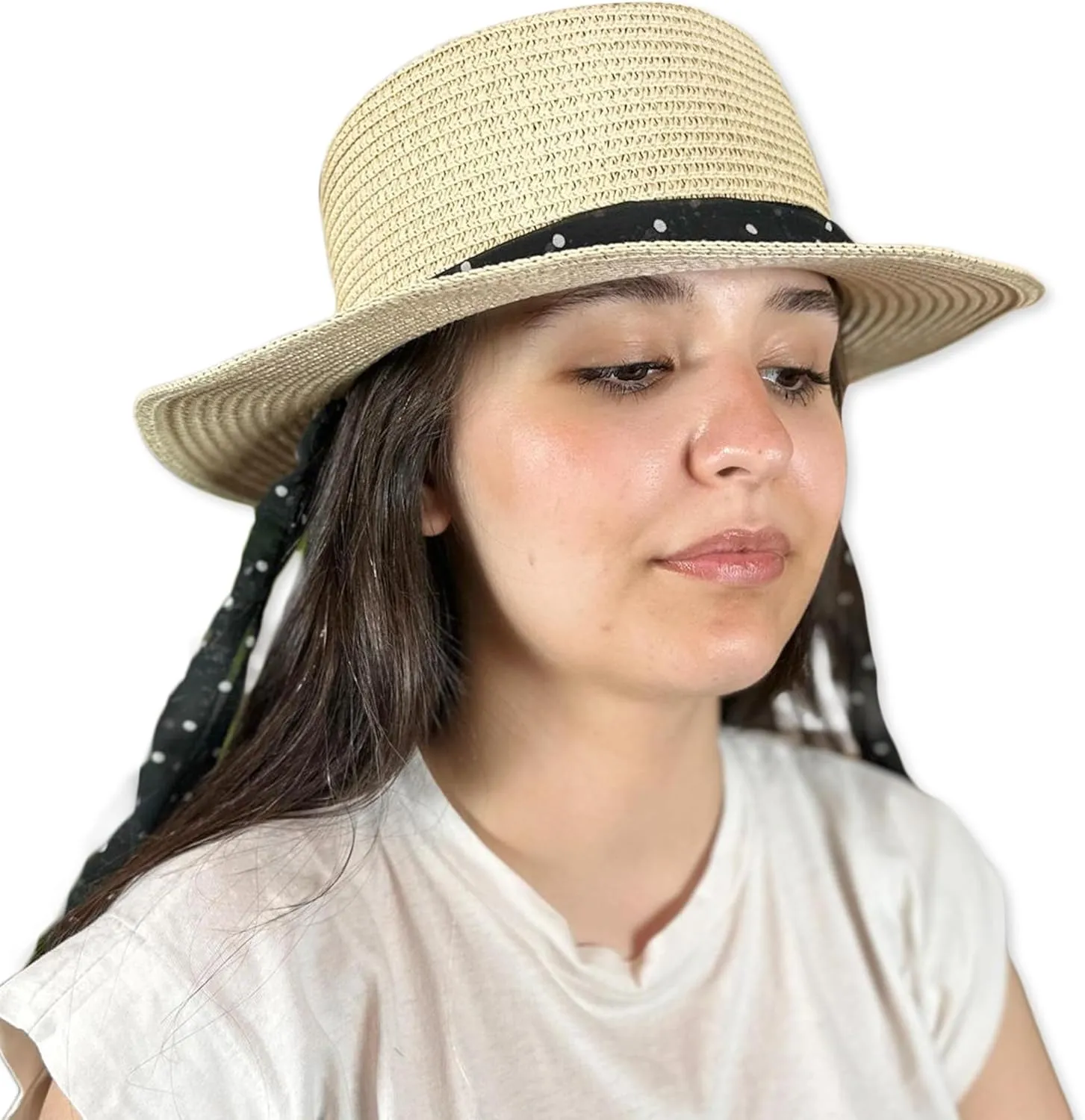 Womens Beach Straw Sun Hat Wide Brim Spotted Sun Hat | Women Floppy Hats Cowboy hat Beach hat UPF 50 UV Protection Summer