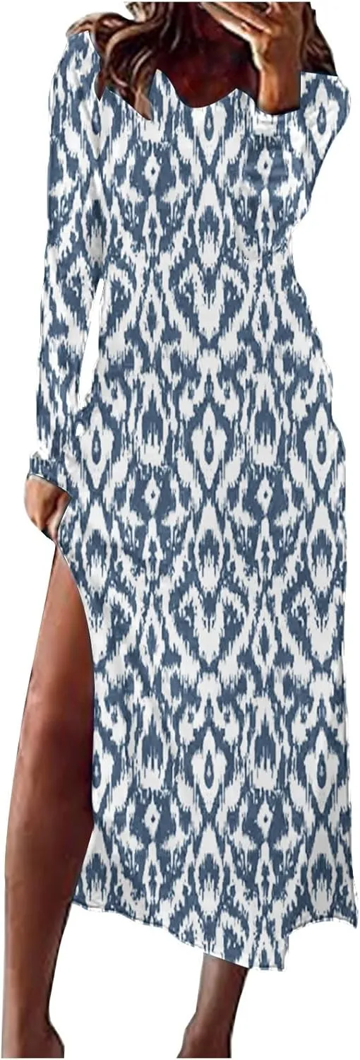 Womens Boho 2025 Maxi Dress Trendy Side Slit Empire Waist Sundresses Spring Summer Casual Boho Long Flowy Dresses