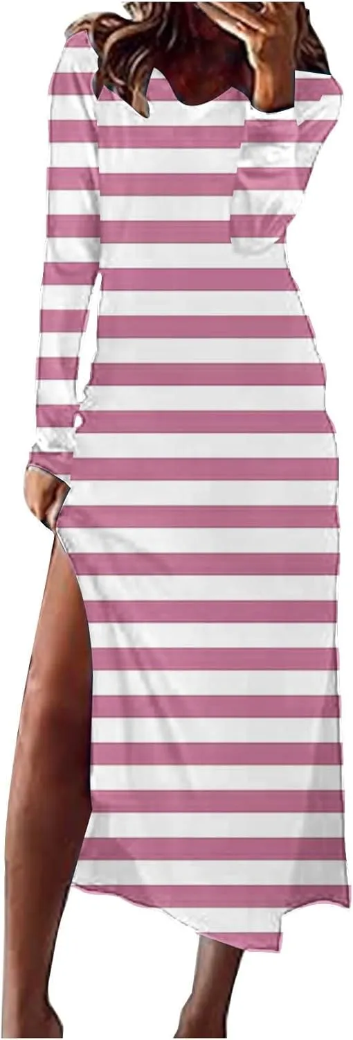 Womens Boho 2025 Maxi Dress Trendy Side Slit Empire Waist Sundresses Spring Summer Casual Boho Long Flowy Dresses