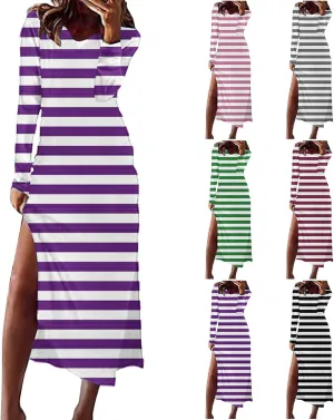 Womens Boho 2025 Maxi Dress Trendy Side Slit Empire Waist Sundresses Spring Summer Casual Boho Long Flowy Dresses