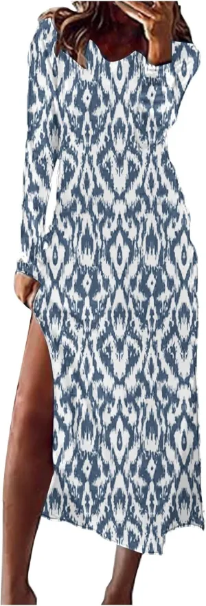 Womens Boho 2025 Maxi Dress Trendy Side Slit Empire Waist Sundresses Spring Summer Casual Boho Long Flowy Dresses