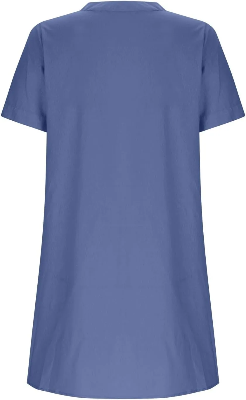 Womens Button Down Shirt Dresses Summer Lightweight Casual Beach Vacation V-Neck Short Sleeve Mini Dress