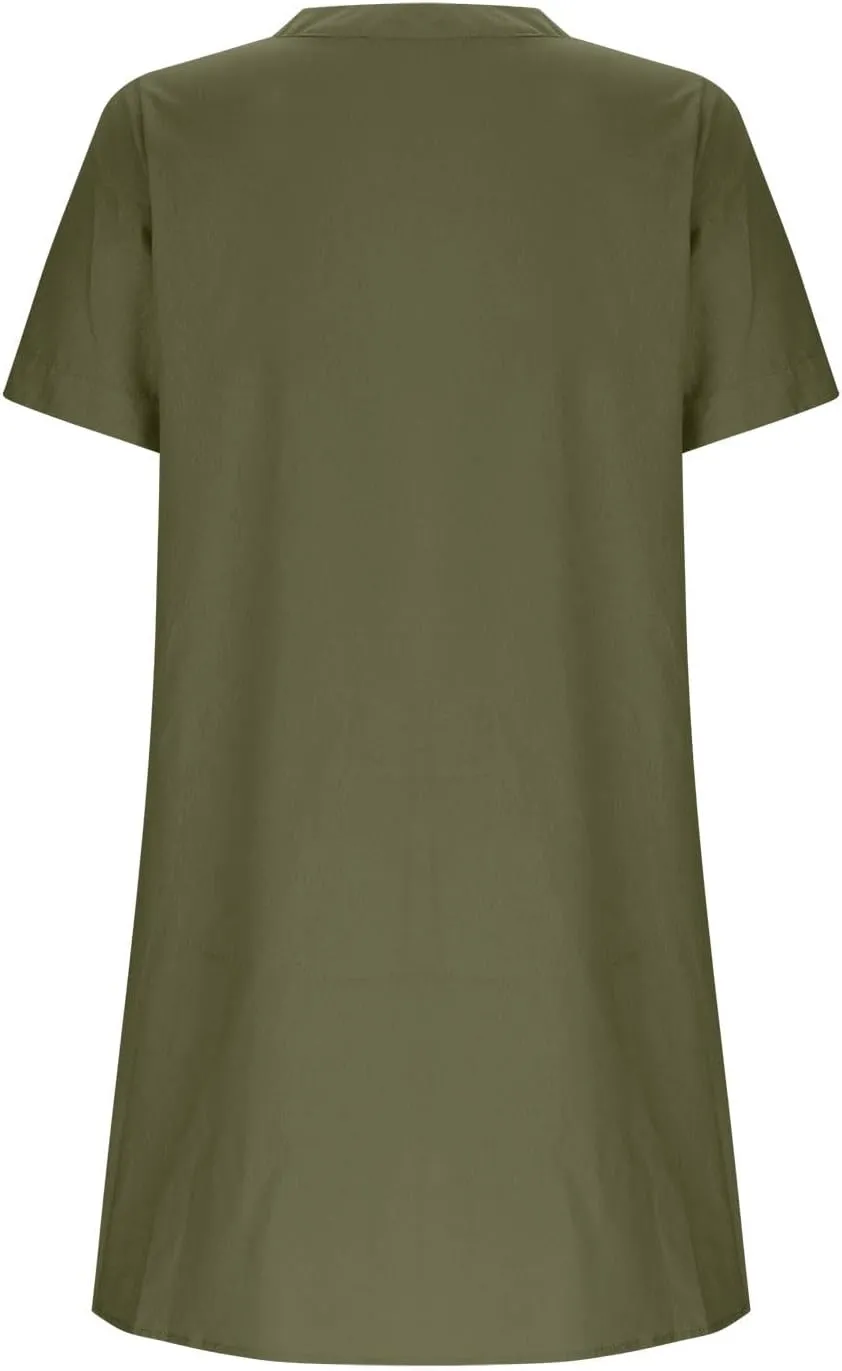 Womens Button Down Shirt Dresses Summer Lightweight Casual Beach Vacation V-Neck Short Sleeve Mini Dress