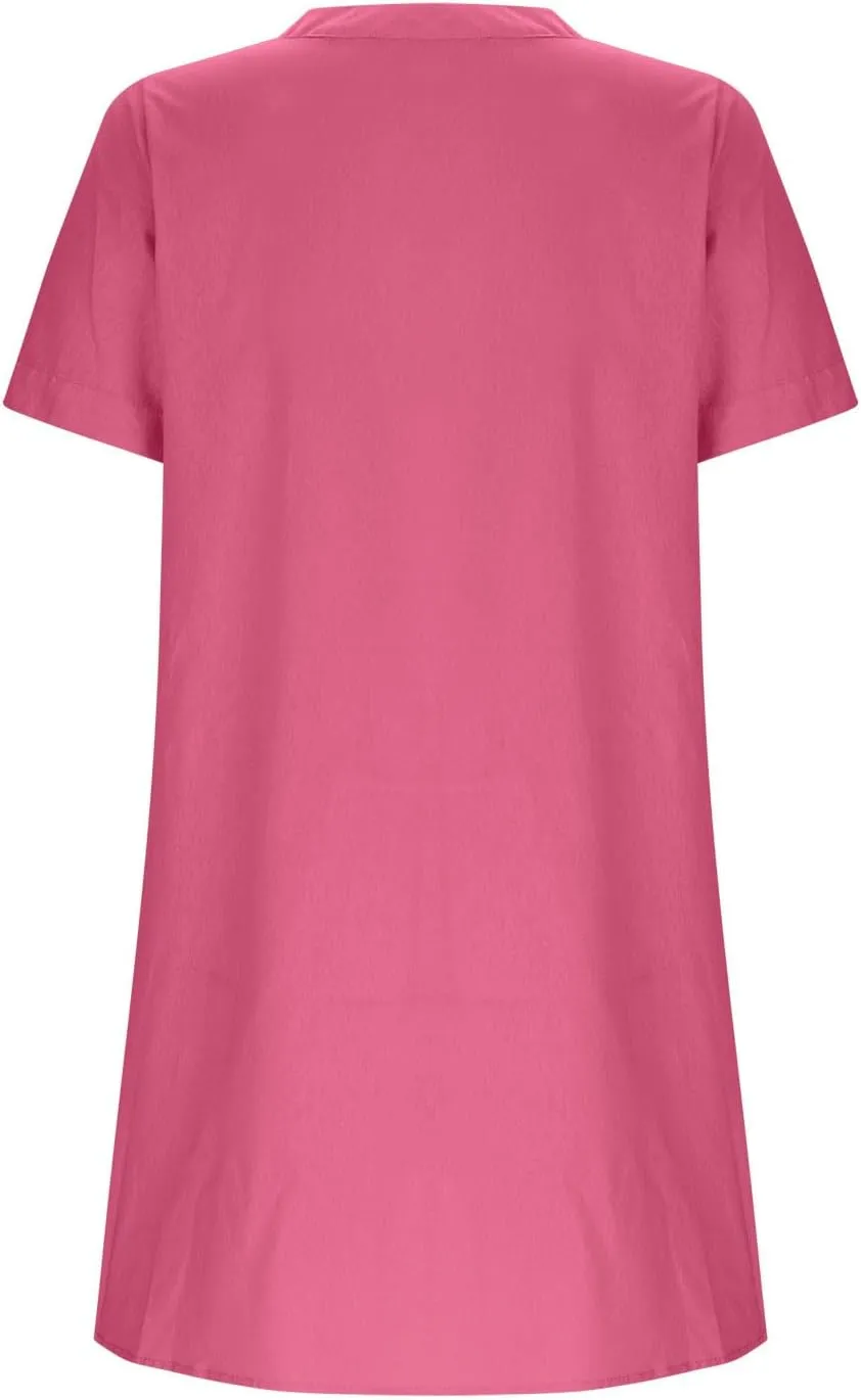 Womens Button Down Shirt Dresses Summer Lightweight Casual Beach Vacation V-Neck Short Sleeve Mini Dress