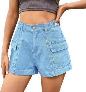 Women's Casual Denim Shorts High Rise Distressed Jeans Shorts Vintage Elastic High Waisted Loose Fit Hot Short Summer