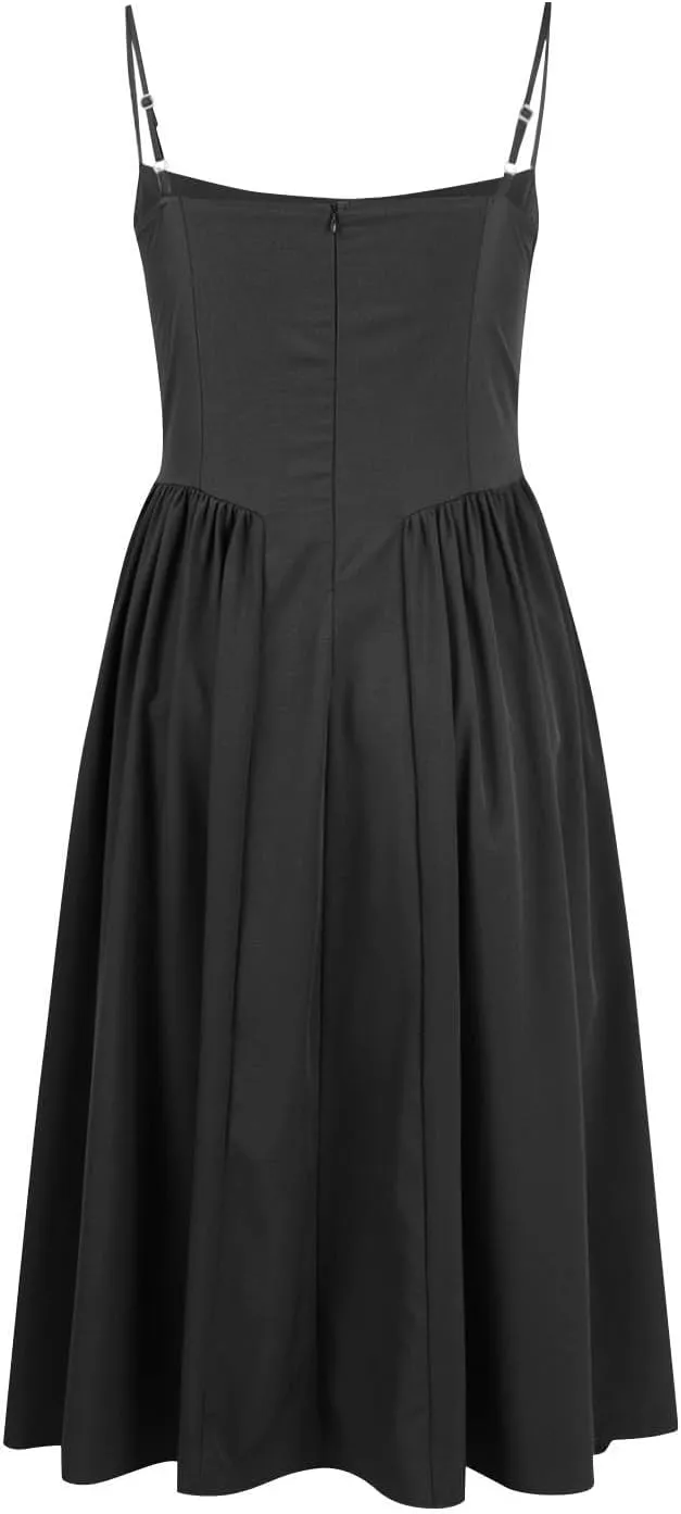 Womens Corset Dress Sexy Sleeveless Spaghetti Strap Bustier A Line Flowy Swing Midi Dress Low Cut Dressy Sundress